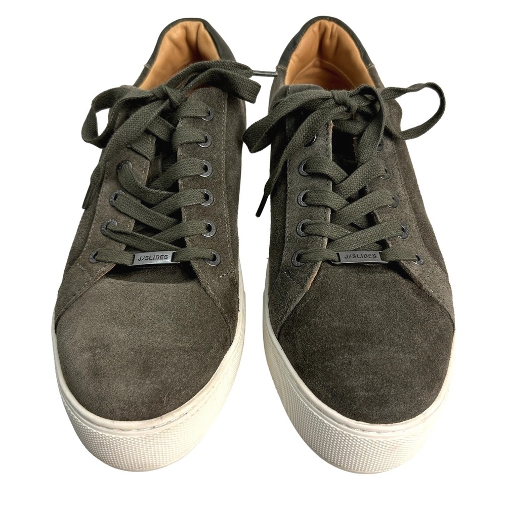 J Slides NYC Women's Olive Green Suede Platform Lace Up Sneakers Size 9M